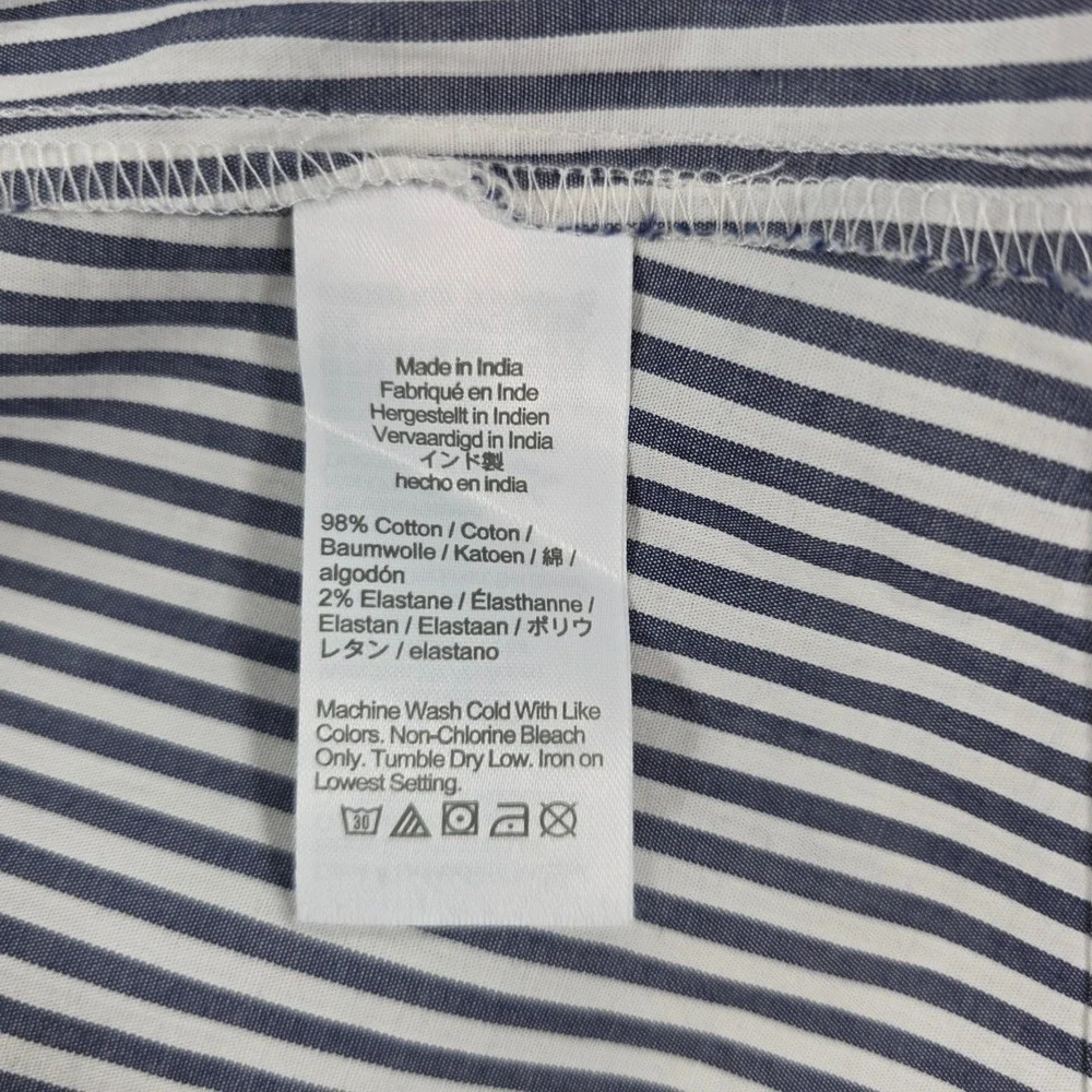 J.Crew Women 2X Blue Striped Ruffleneck Collar Button Up Shirt Cotton Blend